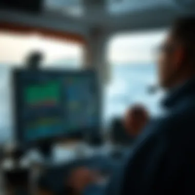 Meteorologist analyzing wind speed data on a computer