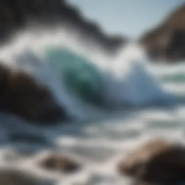 Close-up of ocean waves crashing against rocks, creating a soothing audio experience