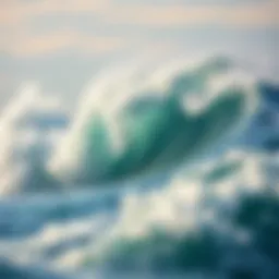 Dynamic ocean waves demonstrating the phenomenon of wave braking