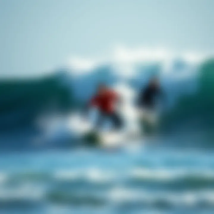 Surfboarders Riding the Breaking Waves Surfboarders riding the powerful waves during wave braking