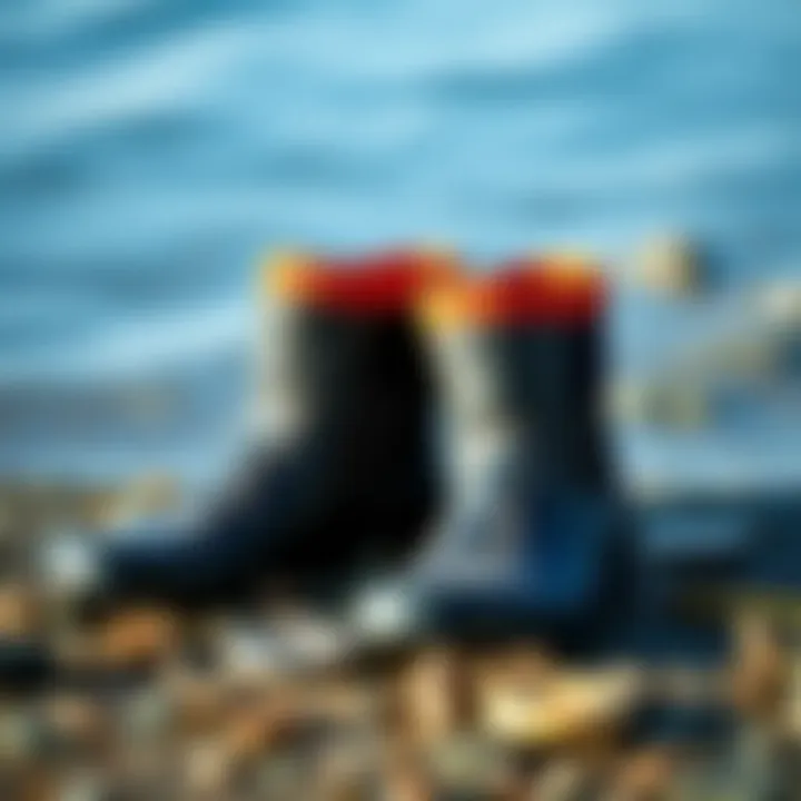 Maintaining Wetsuit Boots for Longevity A pair of well-maintained wetsuit boots near water
