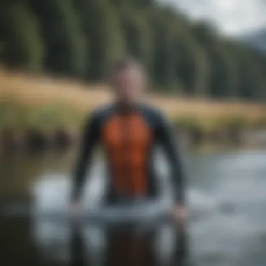 Wetsuit being tested in cold water conditions