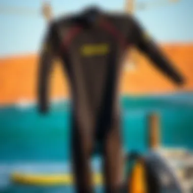 A well-maintained wetsuit hanging to dry