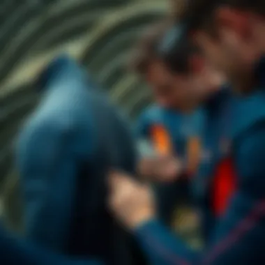 Wetsuit being inspected for damage