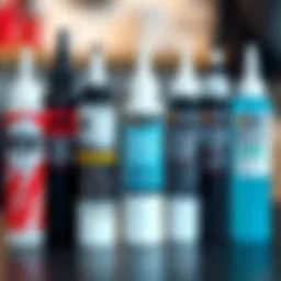 Different types of wetsuit repair glue displayed in a row