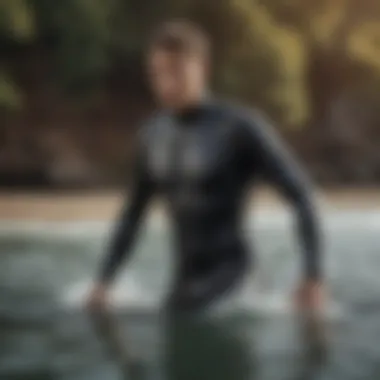 An athlete in action wearing a high-performance wetsuit top during a water sport, illustrating functionality and fit.