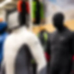 Diverse types of wetsuits displayed for comparison